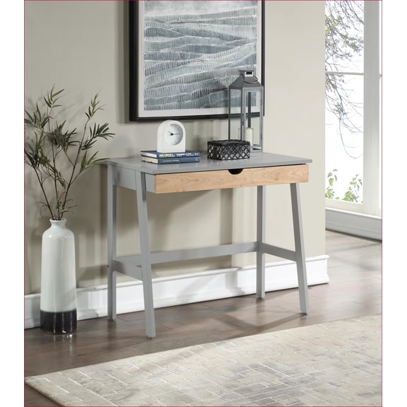 Desks | Hilton Gray Solid Wood Home Office Desk with Single Storage Drawer | Gray | Solid Wood