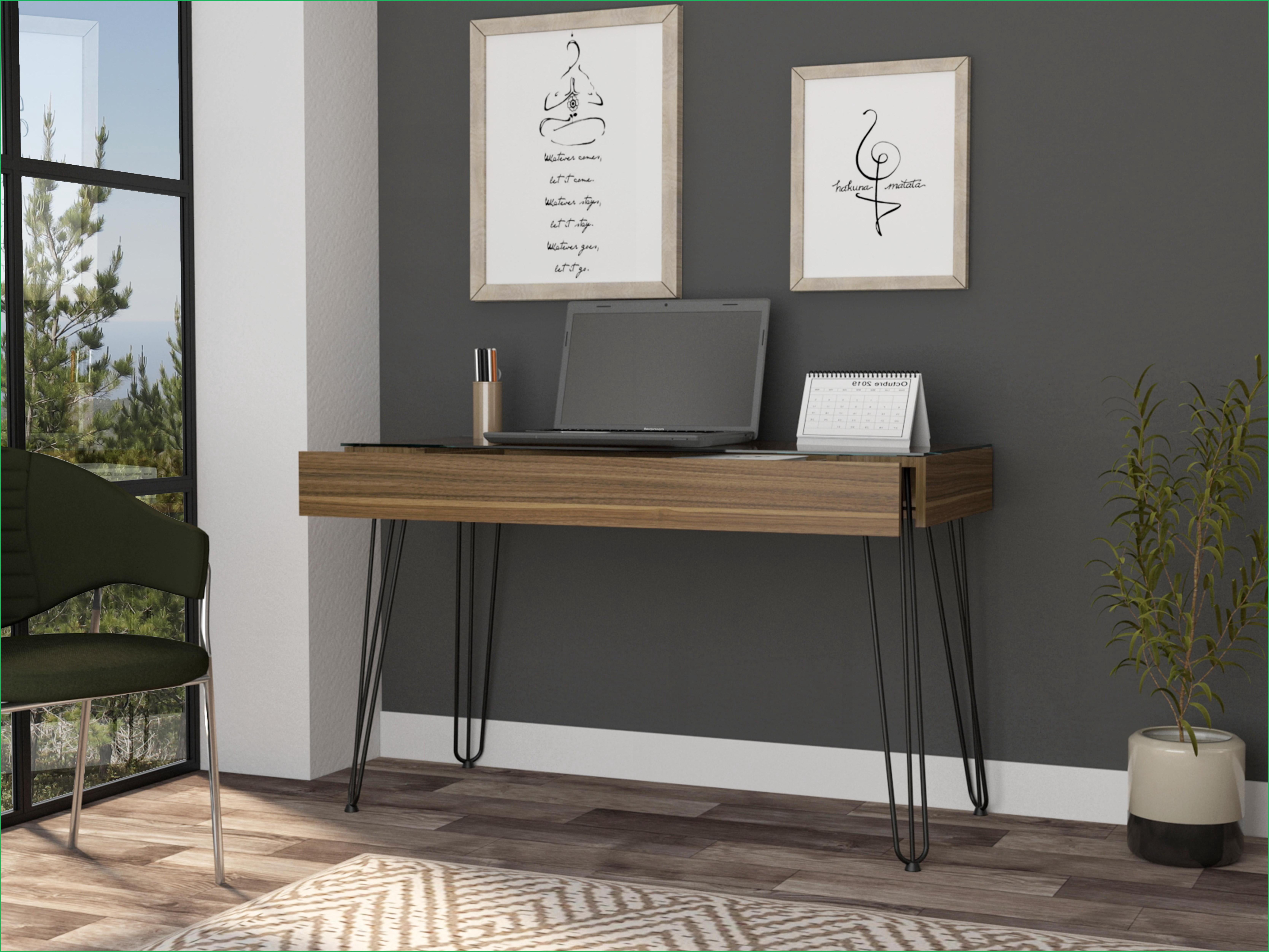 Desks, Industrial 120 Writing Desk with 1 Drawer, Hairpin Metal Legs ...