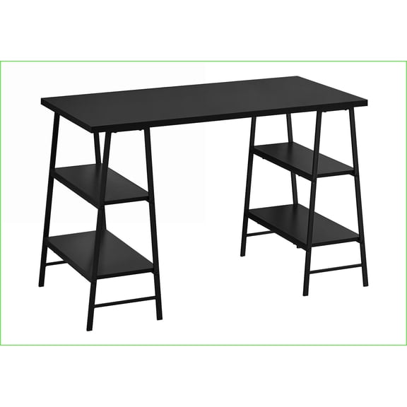 Desks | Industrial 48”L Computer Desk with Storage Shelves | Black | Metal