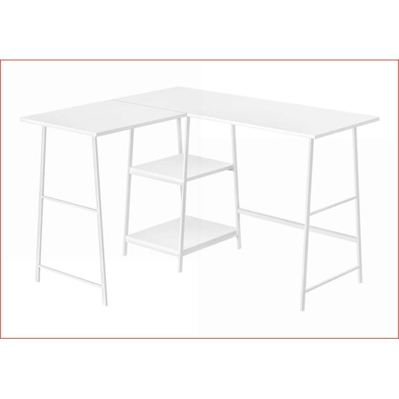Desks, Industrial 48"L L-Shape Corner Computer Desk with Storage Shelves, White Laminate | White | Metal