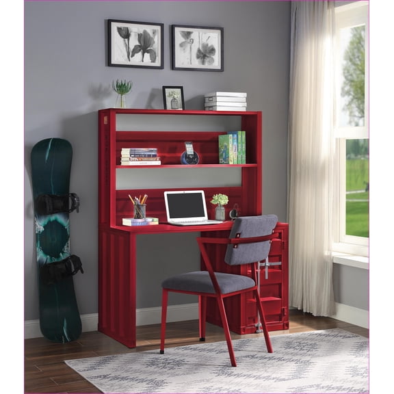 Desks, Industrial Cargo Red Metal Writing Desk with Hutch & Storage | Red | Metal