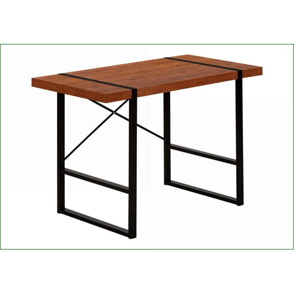 Desks, Industrial Computer Desk, 49"L Cherry Wood-Look Top, Black Metal Legs, X-Support | Cherry | Particle Board
