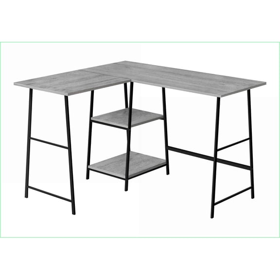 Desks, Industrial Corner Computer Desk with Storage Shelves, 48” L, Grey Laminate | Metal
