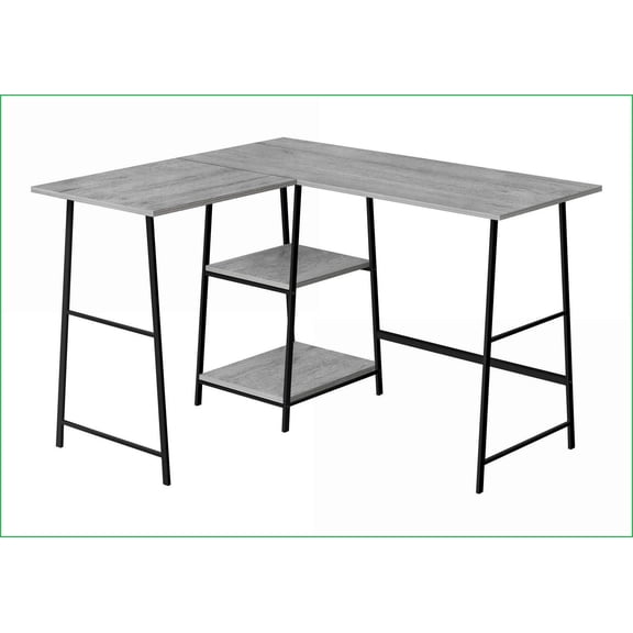 Desks, Industrial Corner Computer Desk with Storage Shelves, 48” L, Grey Laminate | Metal