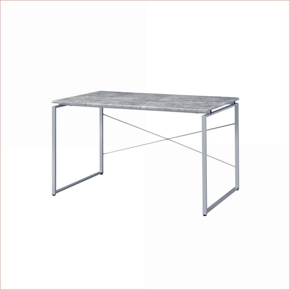 Desks, Industrial Faux Concrete Top Writing Desk with Silver Metal Sled Base | Silver | Metal