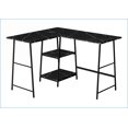 thumbnail image 1 of Desks, Industrial L Shape Corner Desk 48"L with Storage Shelves, Black Marble Look Laminate | Black | Metal, 1 of 6