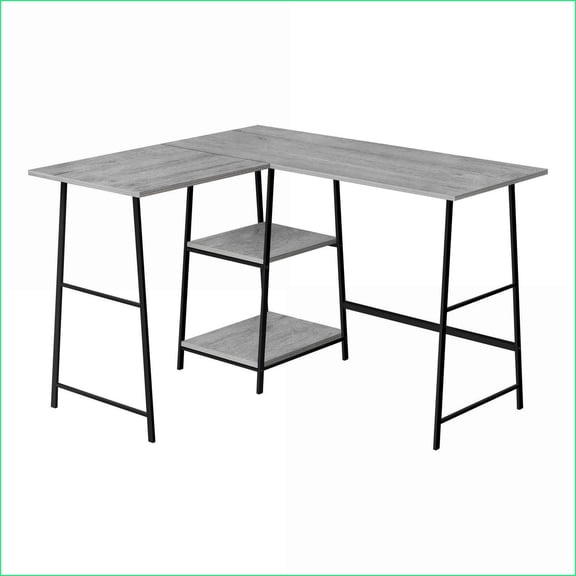 Desks, Industrial L-Shaped Corner Computer Desk with Storage Shelves, Grey Laminate & Black Metal, 47.25"L | Grey | Metal