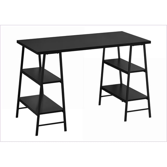 Desks: Industrial Modern 47.25 L Computer Desk with Storage Shelves | Black | Metal