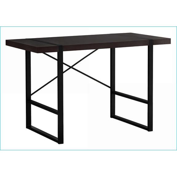 Desks, Industrial Modern 49L Home Office Computer Desk with Brown Laminate Top & Black Metal Legs | Espresso | Particle Board