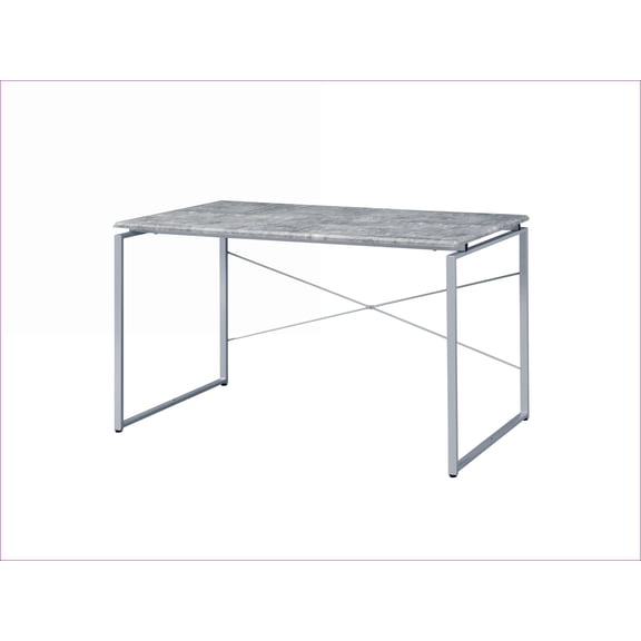 Desks | Industrial Writing Desk with Faux Concrete Top & Silver Metal Base | Silver | Metal Synthetic Wood
