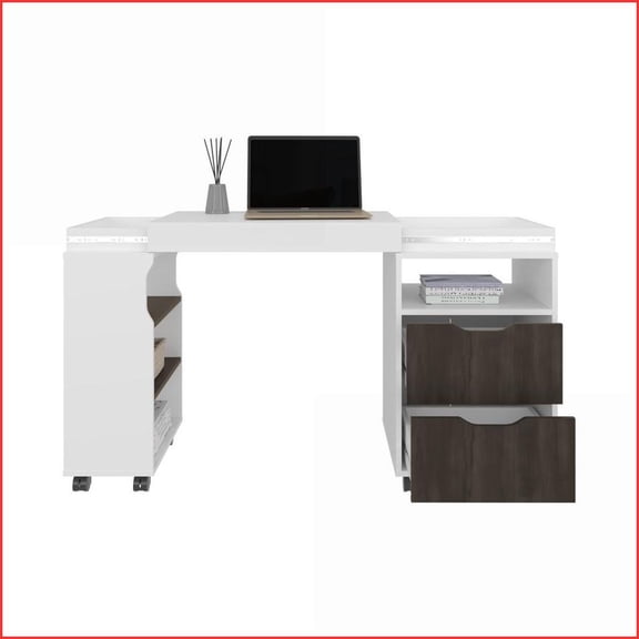 Desks | Keller Extendable Desk, White/Dark Walnut Finish | Engineered Wood | Multi-Functional