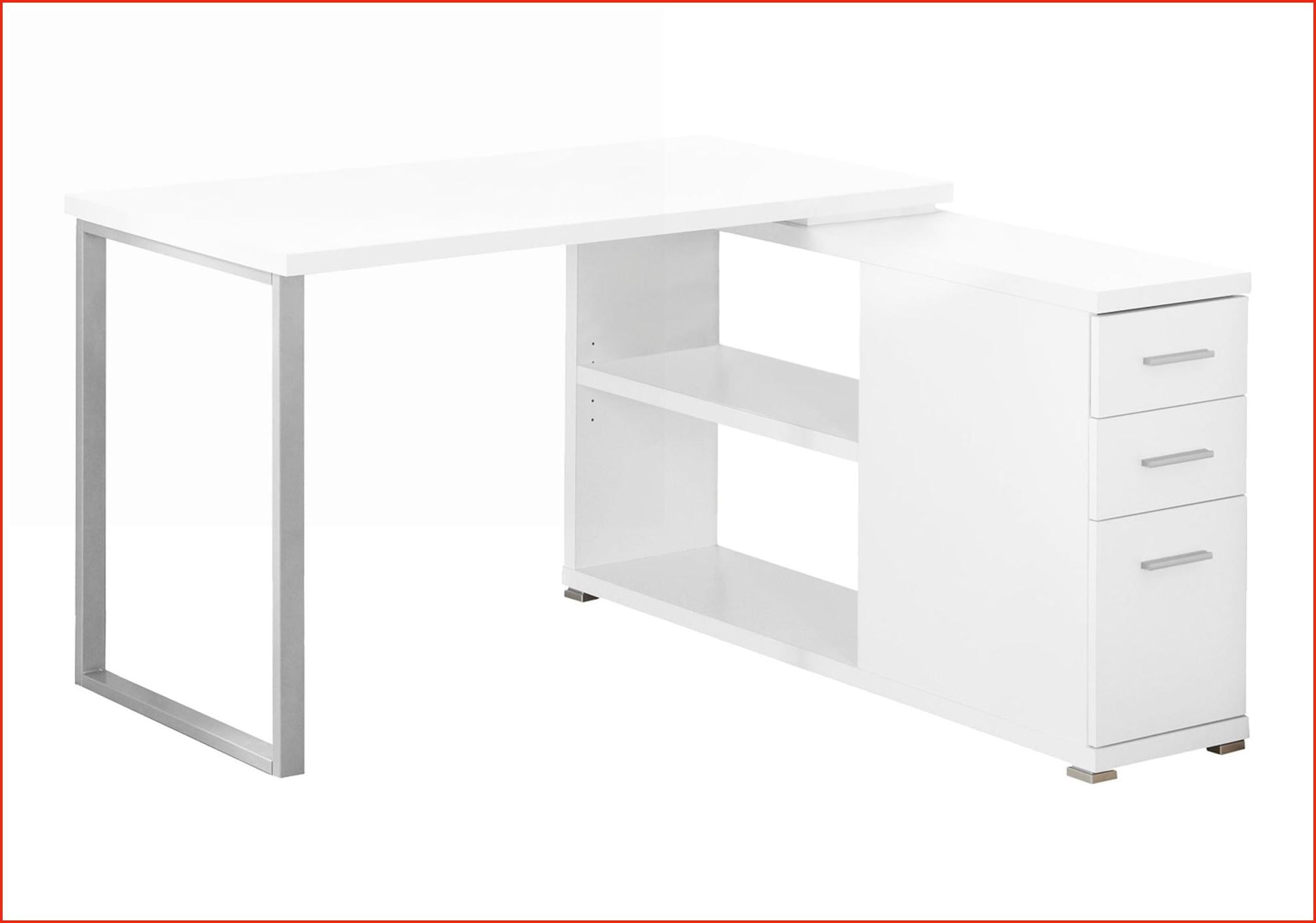 Desks, L-Shaped Corner Home Office Desk - Left/Right Setup, Storage Drawers, Modern White Laminate Grey Metal | White | Particle Board