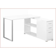 Desks, L-Shaped Corner Home Office Desk - Left/Right Setup, Storage Drawers, Modern White Laminate Grey Metal | White | Particle Board