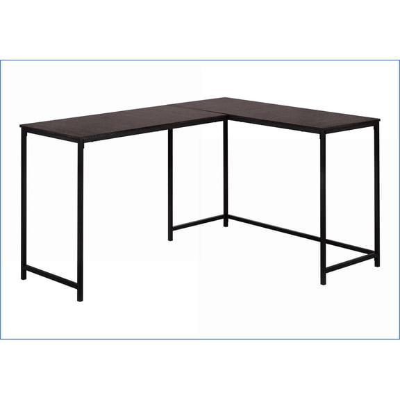 Desks, Modern L-Shaped Corner Computer Desk 58L, Brown Laminate Top, Black Metal Base | Espresso | Particle Board