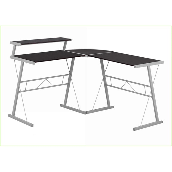 Desks, L-Shaped Corner Computer Desk - Modern, Brown Laminate Grey Metal | Espresso | MDF