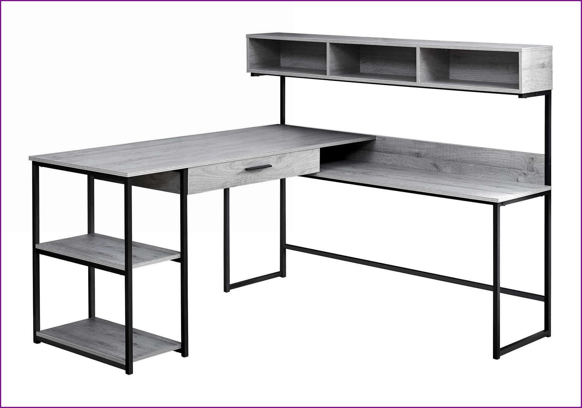 Desks, L-Shaped Corner Computer Desk with Storage Drawers, Modern Grey Laminate | Black Metal | MDF