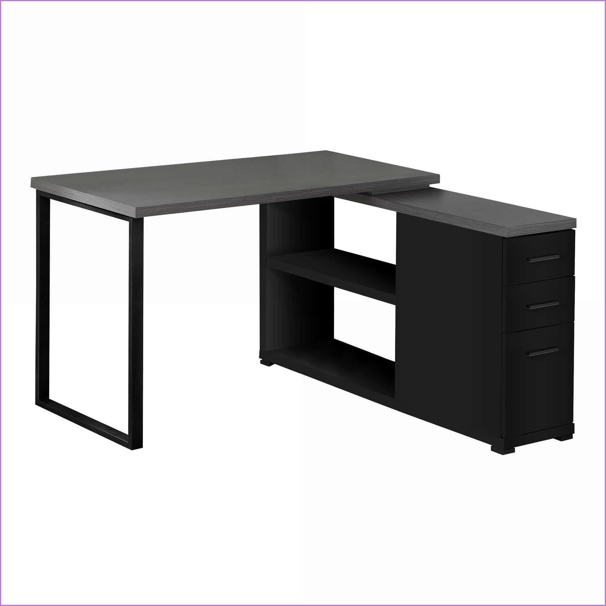 Desks, L-Shaped Corner Home Office Desk with Left/Right Setup & 3 Drawers, Black/Grey Laminate, Black Metal, Modern | Black | Particle Board