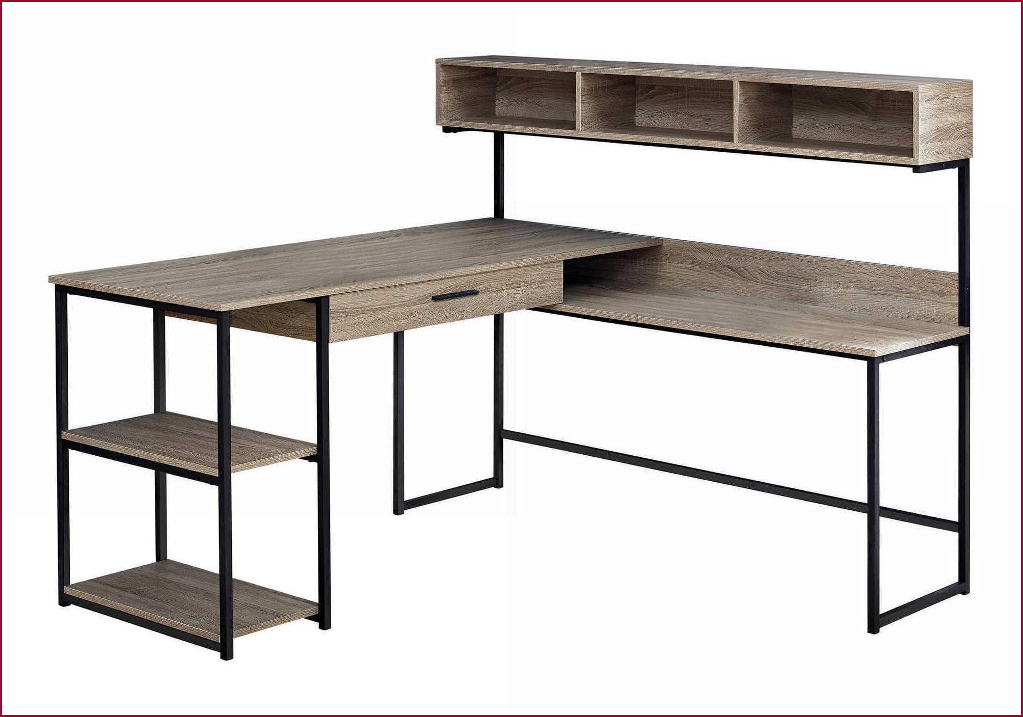 Desks, L-Shaped Corner Home Office Desk with Storage, Modern Dark Taupe Laminate Black Metal | Taupe | MDF