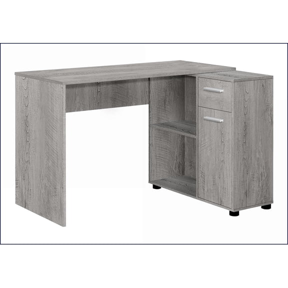 Desks, L-Shaped Home Office Corner Desk 46 L with Storage Drawers Cubbies Cabinet, Contemporary | Grey | Particle Board