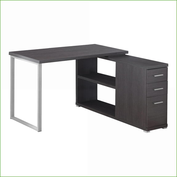 Desks, L-Shaped Home Office Desk with Left/Right Setup, 3 Drawers, Laminate Top, Metal Base, Modern | Grey | Particle Board