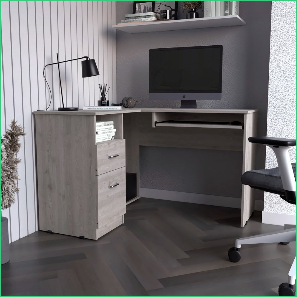 Left Return Desk Desks | L-Shaped Left Return Desk with Keyboard Tray, 2 Drawers, Open ...