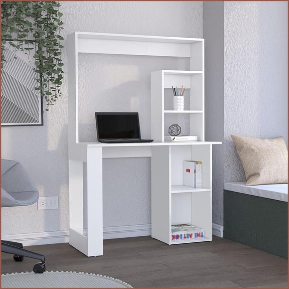 Desks | Maine Desk with Hutch & Shelves | 38.8W Work Surface | White | Engineered Wood