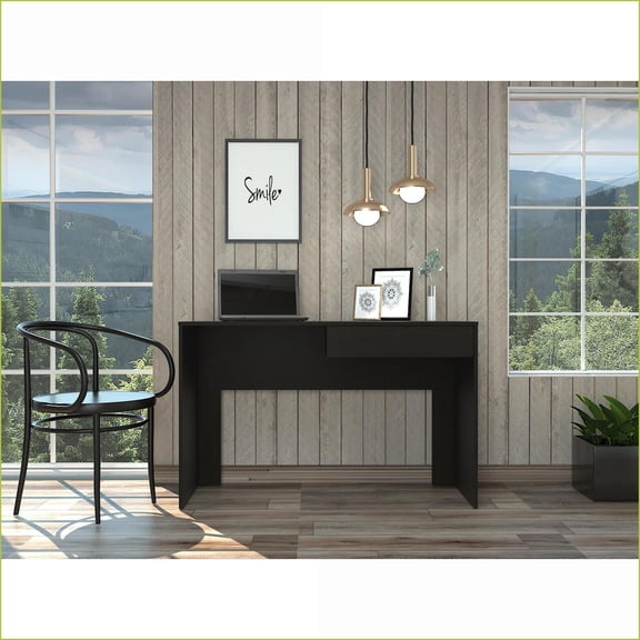 Desks: Modern 1-Drawer 4-Shelf Computer Desk, Wengue Finish | Manufactured Wood