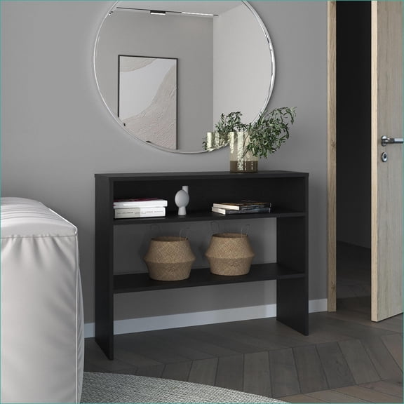 Desks, Modern 31.5"H Library Desk with 2 Shelves, Black | Engineered Wood