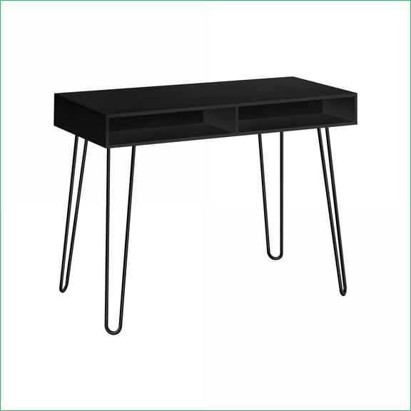 Desks, Modern 40” Computer Desk with Storage Cubbies, Left/Right Set-up, Black Laminate | Black | Particle Board