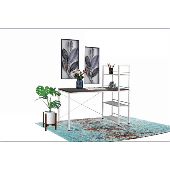 Desks - Modern 47 Reversible Bookshelf Workstation | White/Brown | MDF+Metal