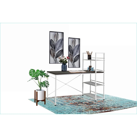 Desks - 47 Modern Reversible Bookshelf Workstation | Brown+White | MDF+Metal