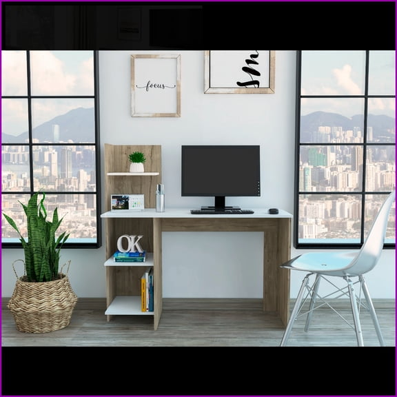 Desks | Modern 47 Writing Desk with 3 Open Shelves | Multicolor | Engineered Wood