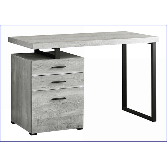 Desks: Modern 48" Home Office Computer Desk with Reversible Setup, Storage & File Drawers, Grey Laminate/Black Metal | Grey | Particle Board