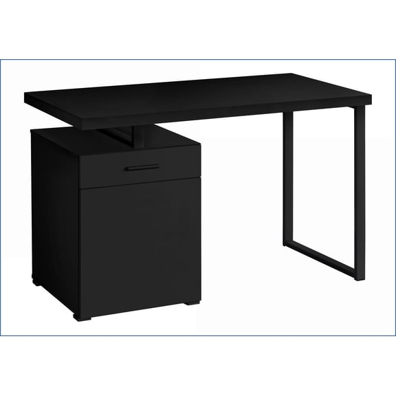 Desks, Modern 48 L Computer Desk with Storage Drawers, Left/Right Setup, Black Laminate & Metal | Black | Particle Board