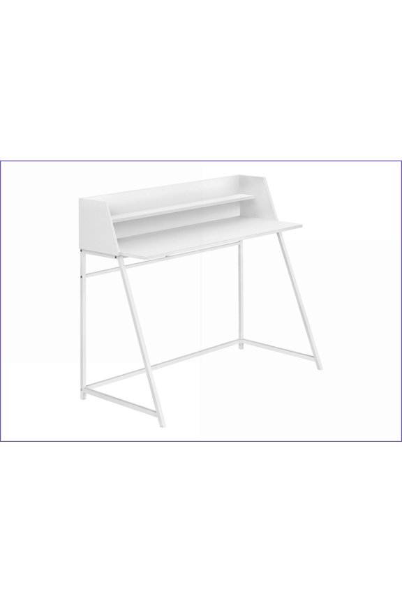 Desks, Modern 48L Computer Desk with Storage Hutch, Laminate & Metal Base | White | Particle Board