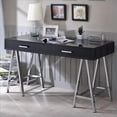 thumbnail image 1 of Desks, Modern 2-Drawer Writing Desk with Black High Gloss Top & Chrome Base | 32"H x 54"W x 22"D | Black+Silver | Wood+Metal, 1 of 6
