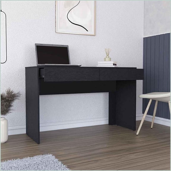 Desks | Modern Aberdeen Computer Desk with 2 Drawers, Spacious Top | Black Wengue | Particle Board