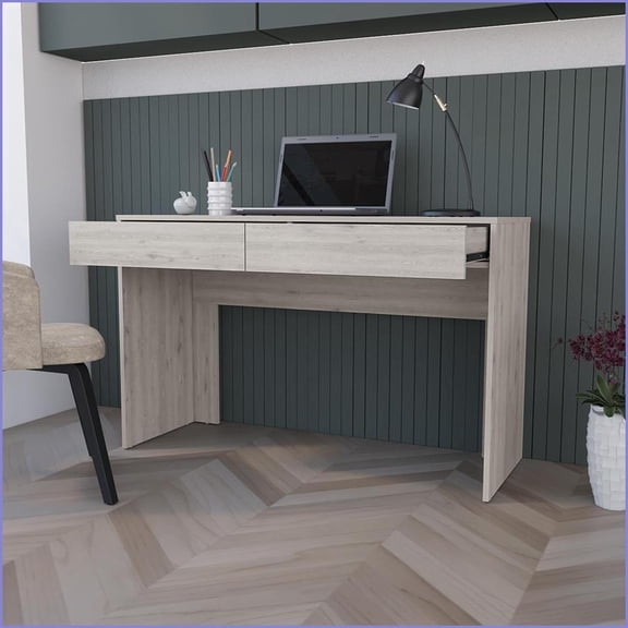 Desks, Modern Aberdeen Computer Desk with Two Drawers | 47.32W x 17.71D | Light Gray | Particle Board