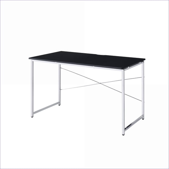 Desks, Modern Black & Chrome Writing Desk with 4-Tier Shelf, 47.5W x 24.5D x 28.5H | Wood+Metal | Black+Silver