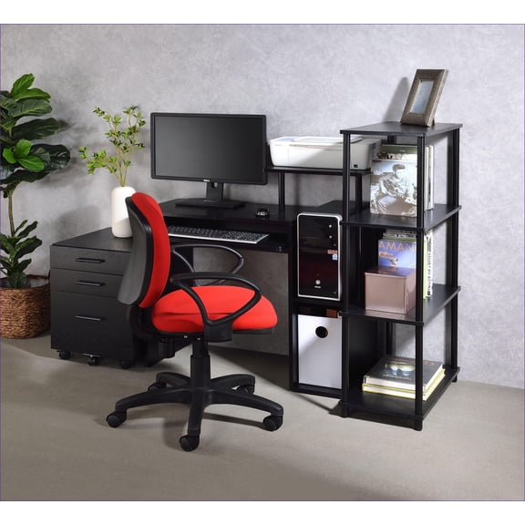 Desks | Modern Black Computer Desk with Keyboard Tray, Storage & Shelf | Metal, Composite Wood