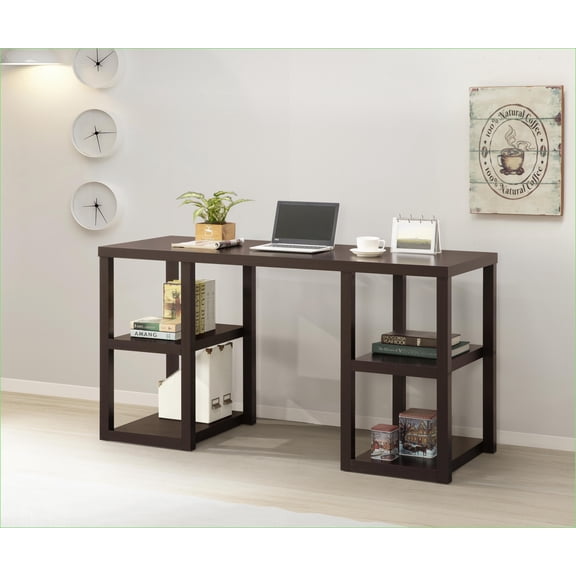 Desks, Modern Cappuccino Oak Desk with 4 Storage Shelves, Open Design | Mahogany | MDF