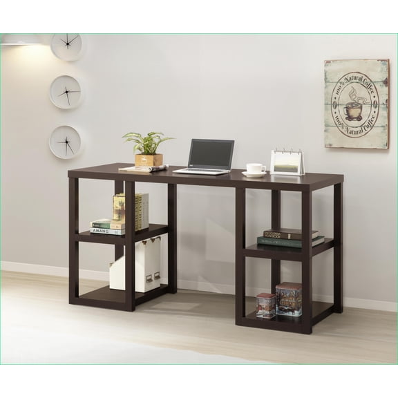 Desks, Modern Cappuccino Oak with 4 Storage Shelves, Open Space-Saving Design | MDF Core | Melamine Veneer