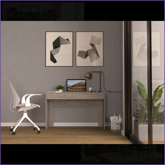 Desks with Two Handleless Drawers, Light Gray | 47.32”W Spacious Top | Particle Board