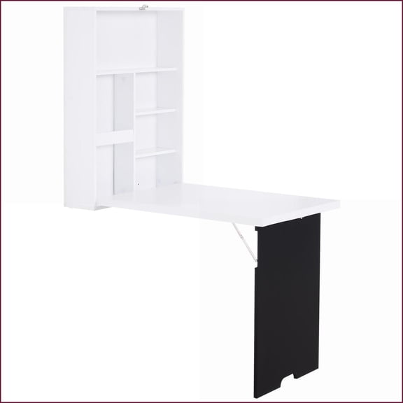 Desks, Modern Foldable Wall-Mounted Floating Desk with Shelves & Blackboard | White+Black | MDF