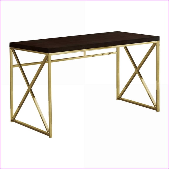 Desks, Modern Home Office Computer Desk | 47” L x 24” W x 30” H | Espresso Particle Board | Gold Metal Base