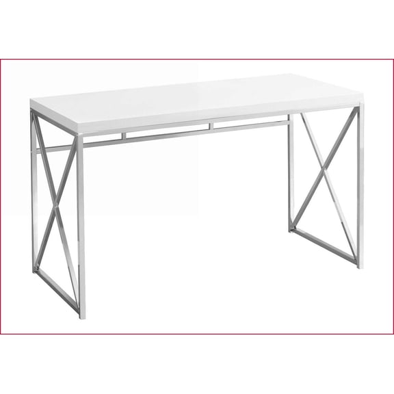 Desks, Modern Home Office Computer Desk with Glossy White Laminate Top & Chrome X-Base, 47x24x30 Inches | White | MDF