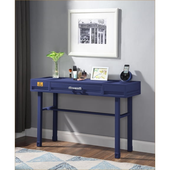 Desks, Modern Industrial Cargo Blue Vanity Desk with Storage Drawer | Metal | Blue