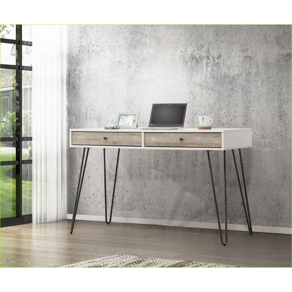 Desks Modern Industrial with 2 Drawers, Open Design | Taupe | MDF+Metal