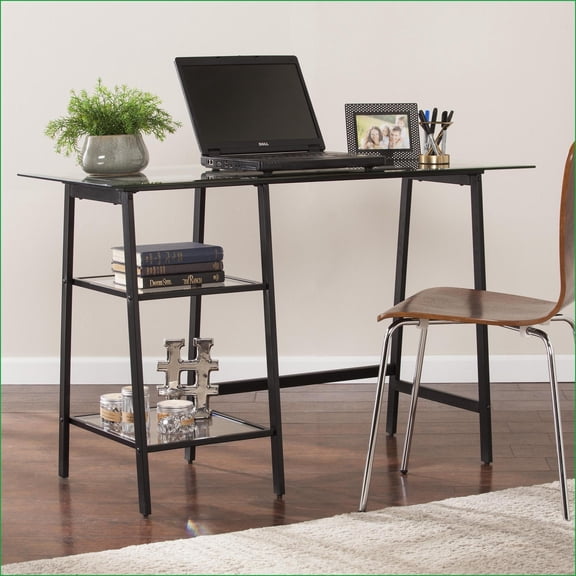Desks, Modern Iron & Tempered Glass Writing Desk - Black | Compact A-Frame | Multi-Use