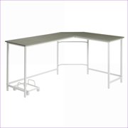 Desks, Modern L-Shaped Computer Desk with Rolling Holder, Grey and White | Wood+Metal